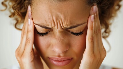 Fototapeta premium Close-up of an office worker pretending to have a headache. 