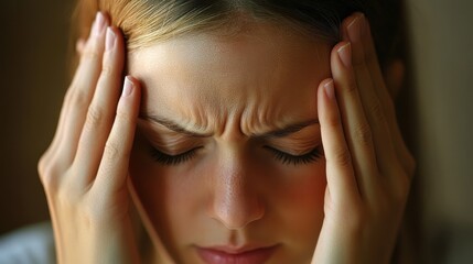 Fototapeta premium Close-up of an office worker pretending to have a headache. 