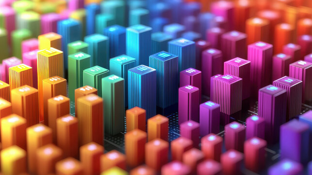 Colorful 3D bar graph representing data visualization and analytics