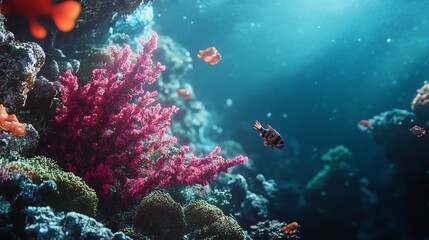 Obraz premium Vibrant and Healthy Coral Reef Ecosystem in Crystal-Clear Waters