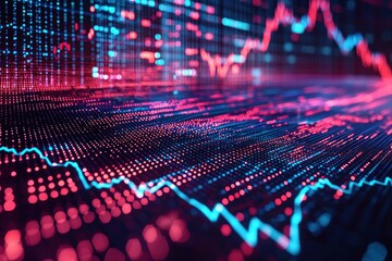 Fototapeta premium Abstract digital data visualization with vibrant colors and fluctuating graphs