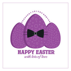 Happy easter day, easter eggs and bow tie, modern easter typography vector design on a white background
