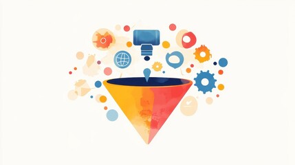 Step-by-step progress flat design side view marketing funnel theme water color Triadic Color Scheme.