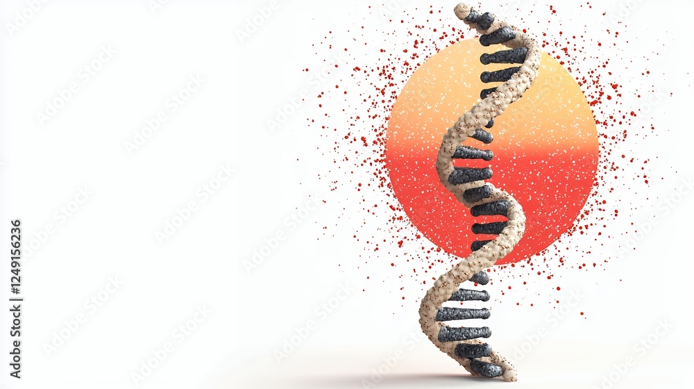 Poster abstract dna helix and pixelated sun a 3d rendering of genetic science