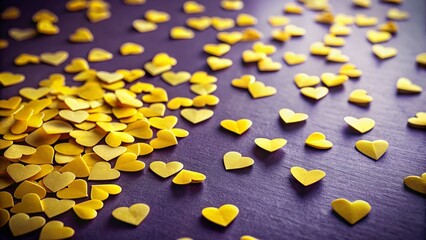 Fototapeta premium Romantic Purple Background with Yellow Hearts: Love Concept Stock Photo