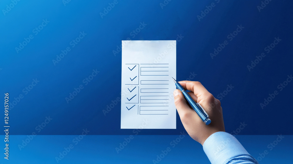 Poster a person is writing on a checklist with a pen