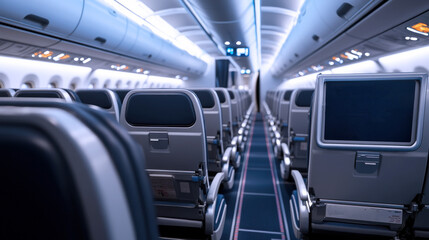 A plane is shown with a screen on the back of the seat that says "welcome aboard