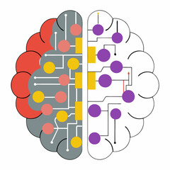 Abstract Brain Hemispheres:  Neural Connections, Circuit Board Design.