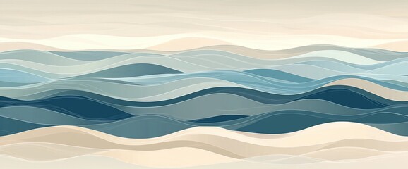 Abstract waves, soft colors, layered design, background image, art print, poster