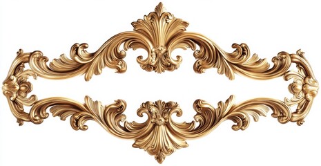 Gold ornate frame, baroque style, isolated, white background, design element