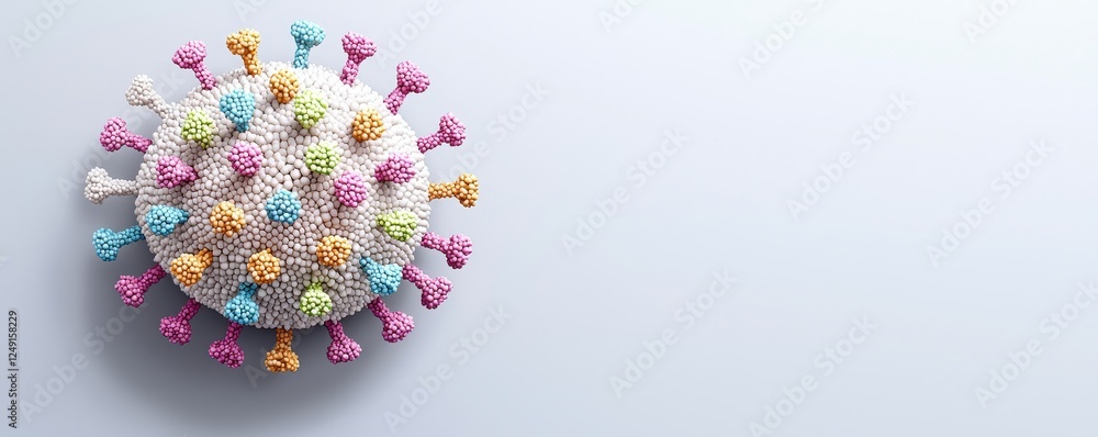 Aufkleber a colorful representation of a virus, showcasing its structure with spikes; typically used in educat