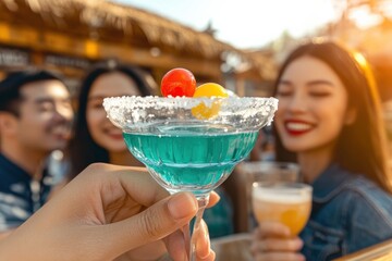 Fototapeta premium Colorful cocktail with cherries, perfect for summer gatherings and celebrations