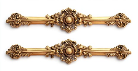 Golden ornate molding, double, isolated, white background, design element