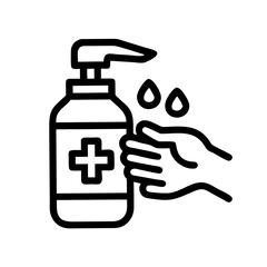 Hand washing with sanitizer bottle and drops icon on white background
