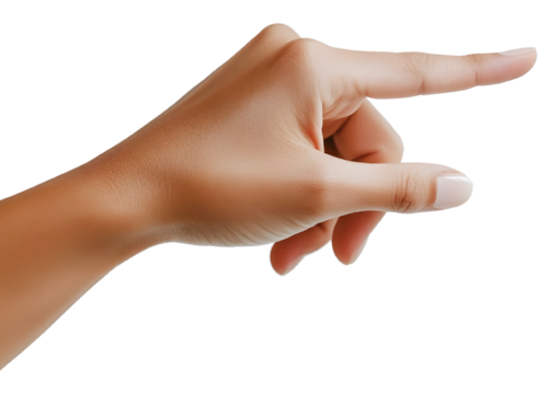 Close-up of hand pointing with finger isolated on transparent background. - Powered by Adobe