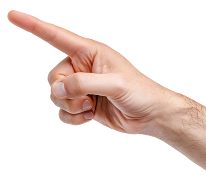 Close-up of hand pointing with finger isolated on transparent background. - Powered by Adobe