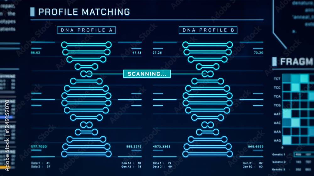 Aufkleber dna helix analysis visualization data, genome sequence ui screen, futuristic genetic engineering lab