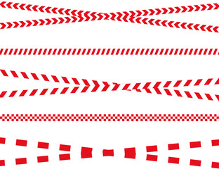 Caution warning tape set for industrial safety, roadwork, construction, and hazard zones. Vector illustration.