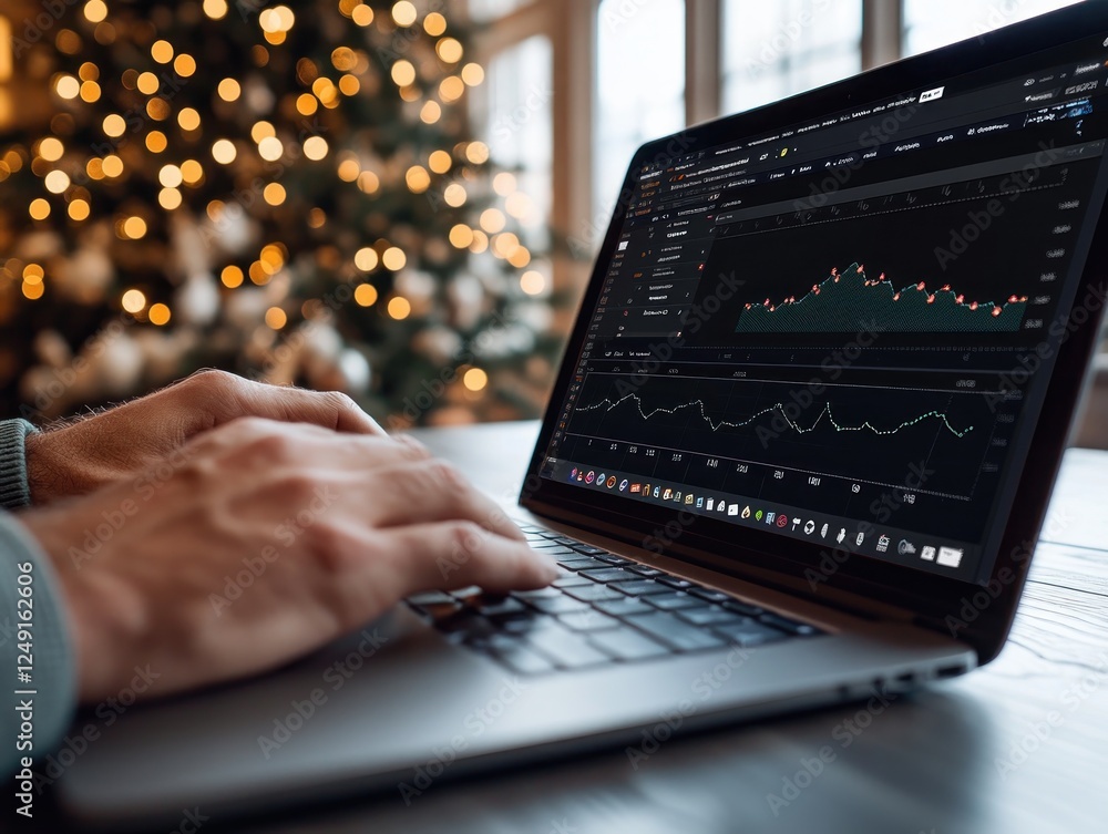 Poster mastering finance hands typing on a laptop showing budget tracking software for enhanced finance eff