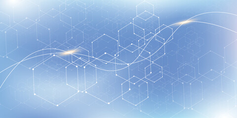 Abstract tech network connection dots. Digital technology and big data analysis background. White background with plexus lines. Geometric background