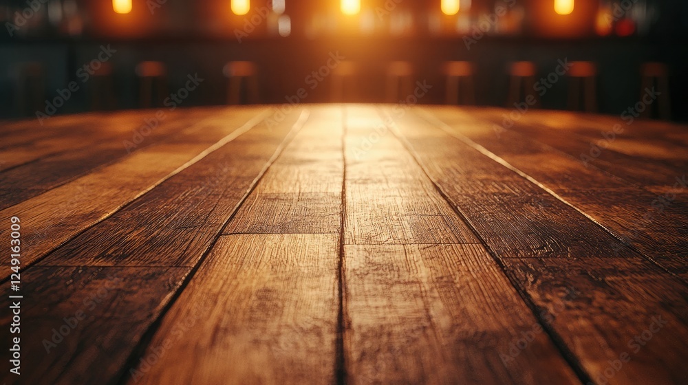 Aufkleber empty wooden table top on blurred bar background for product display montage
