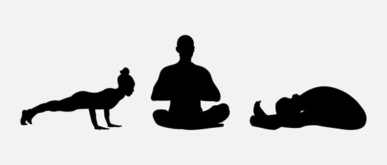 Yoga set silhouette vector art illustration