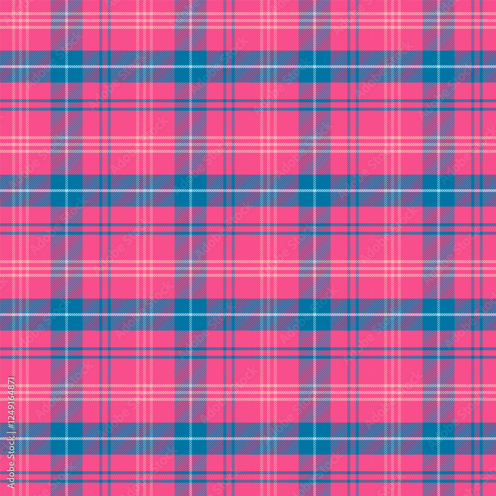 Wall mural plaid with twill weave repeat pattern.checkered tartan gingham seamless pattern in pink and blue.geo
