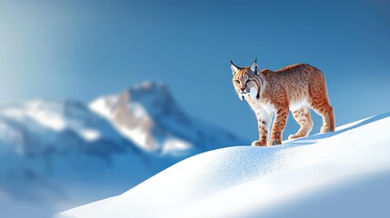 Illustration of a lynx standing alert on a snowy hillside