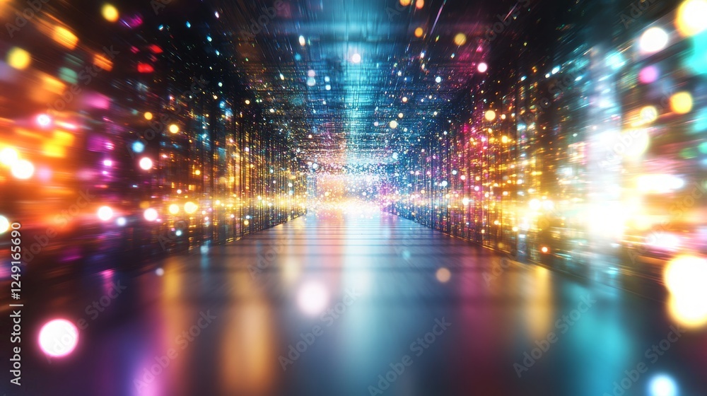 Poster vibrant particles create a mesmerizing, colorful tunnel in dynamic 4k visual experience