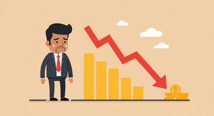 Economic Downturn Concept with Sad Businessman and Graph