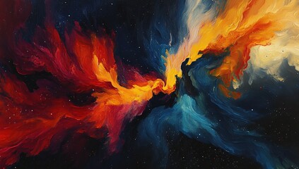 Cosmic Dance: Abstract Nebula Painting with Vibrant Colors Swirling Across Starry Canvas