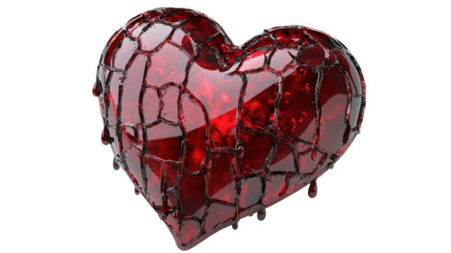 Isolated Dripping Red Heart with Cracked Glass Texture