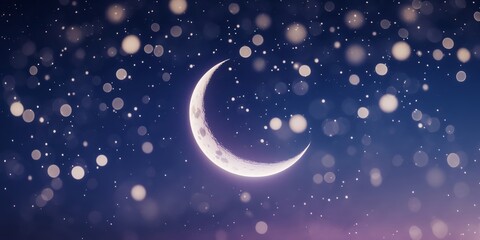 Naklejka premium Moon shines brightly among twinkling stars on a clear night sky, creating a magical atmosphere for stargazers