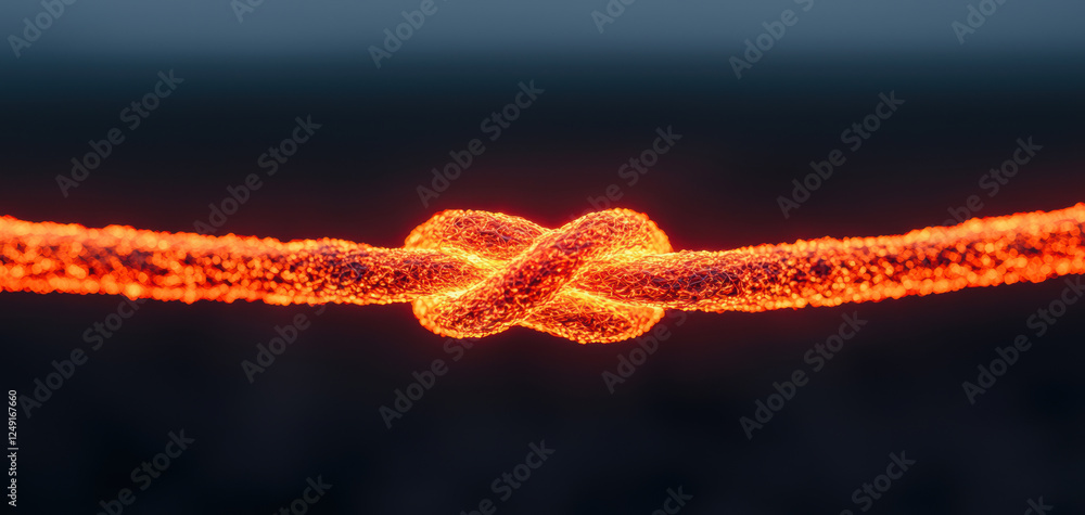 Poster Glowing intertwined threads create mesmerizing knot, symbolizing connection and unity. vibrant orange hue adds warmth and energy to visual, evoking sense of harmony