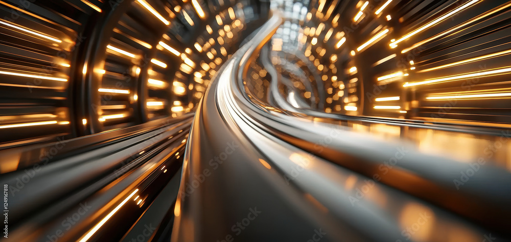 Poster futuristic business hub with glowing pathways and sleek metallic surfaces creates dynamic atmosphere