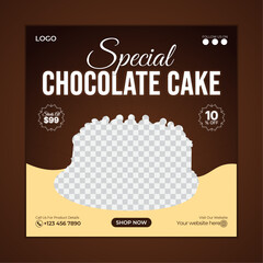 Special chocolate cake social media post or Instagram banner design for marketing