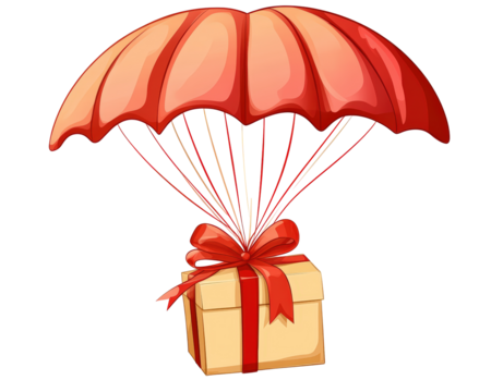 Isolated Simplified Cartoon Style Gift Box with Red Parachute