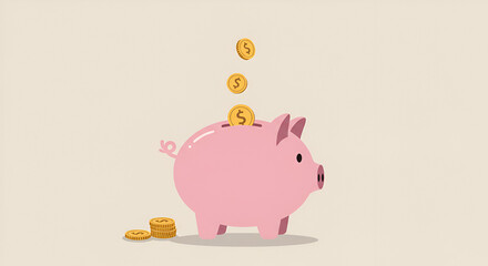 Piggy Bank with Coins Falling into It