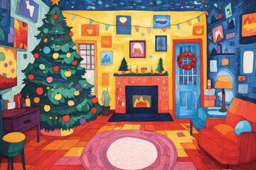 Cozy Christmas living room decorated with a festive tree and cheerful colors during the holiday season