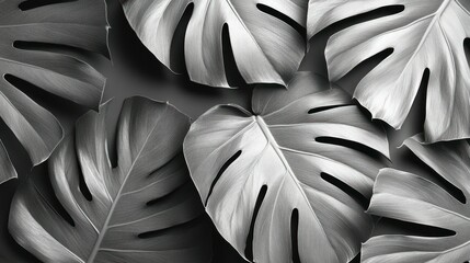 Monochromatic Monstera Deliciosa Leaves: A Study in Greyscale