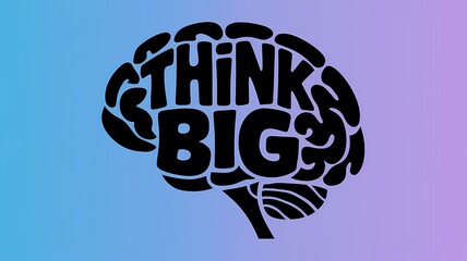 Bold Minimalism Illustration of a Brain with "Think Big" Text on Blue-Purple Gradient Background