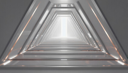 Abstract Triangle Tunnel: A mesmerizing 3D rendering of a futuristic tunnel, composed of repeating triangular shapes and sleek metallic accents.