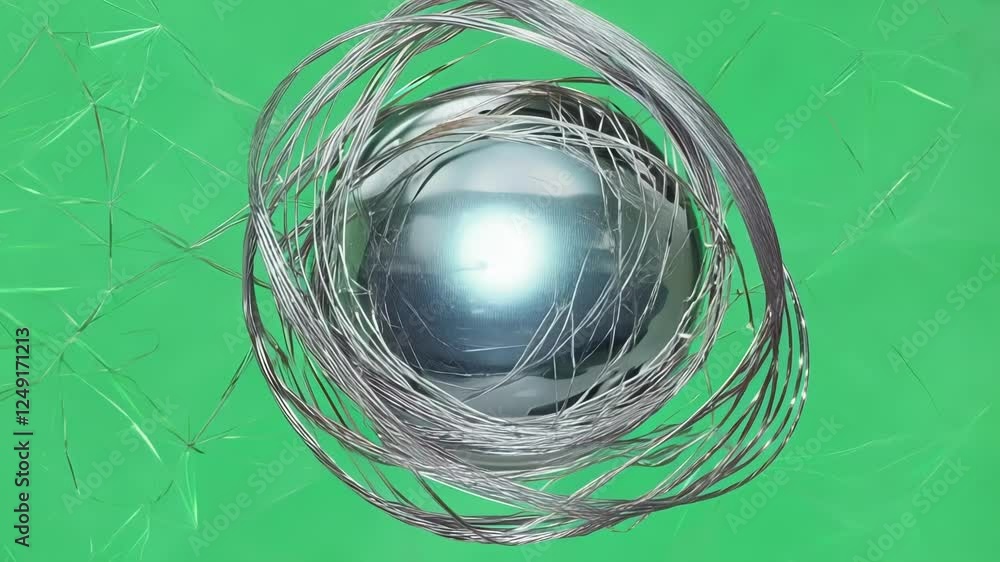 Aufkleber shimmering metallic threads weave in and out around a central orb creating a mesmerizing dance again