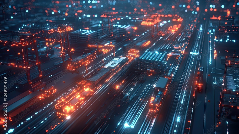 Aufkleber digital representation of global logistics with glowing nodes and networks symbolizing business conn