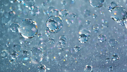 Liquid Jewels: An ethereal close-up of glistening water droplets, capturing the iridescent beauty and intricate details of light refraction. The image evokes a sense of purity and tranquility.