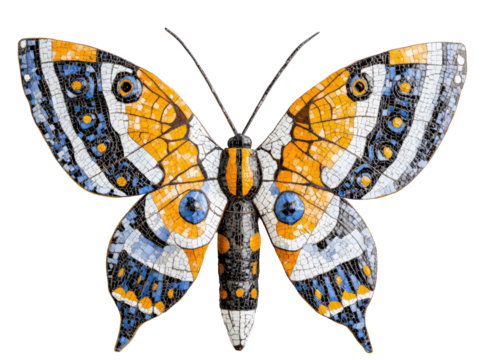 Isolated Mosaic Butterfly with Geometric Tile Design - Powered by Adobe