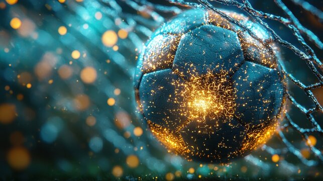 Dynamic Soccer Ball with Sparkling Effects in Goal Net