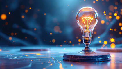 Glowing Lightbulb on Dark Background Idea Concept