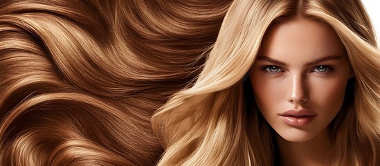 Obraz premium A captivating beauty portrait of a flawless model, an editorial fashion shoot. Insanely detailed photo of a beautiful woman with long hair, hair treatment adverstising. Generative AI