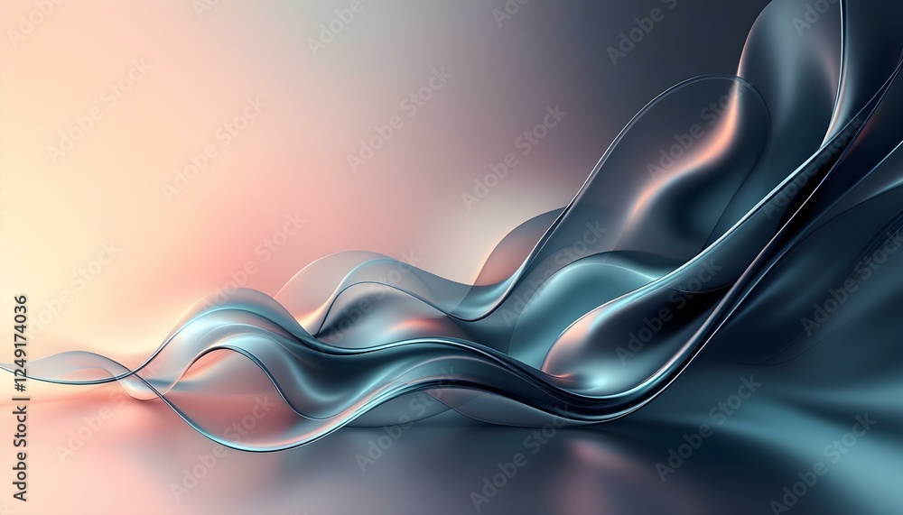 Poster abstract 3d rendering of liquid glass in the form of a wave with an orange gradient. banner design e